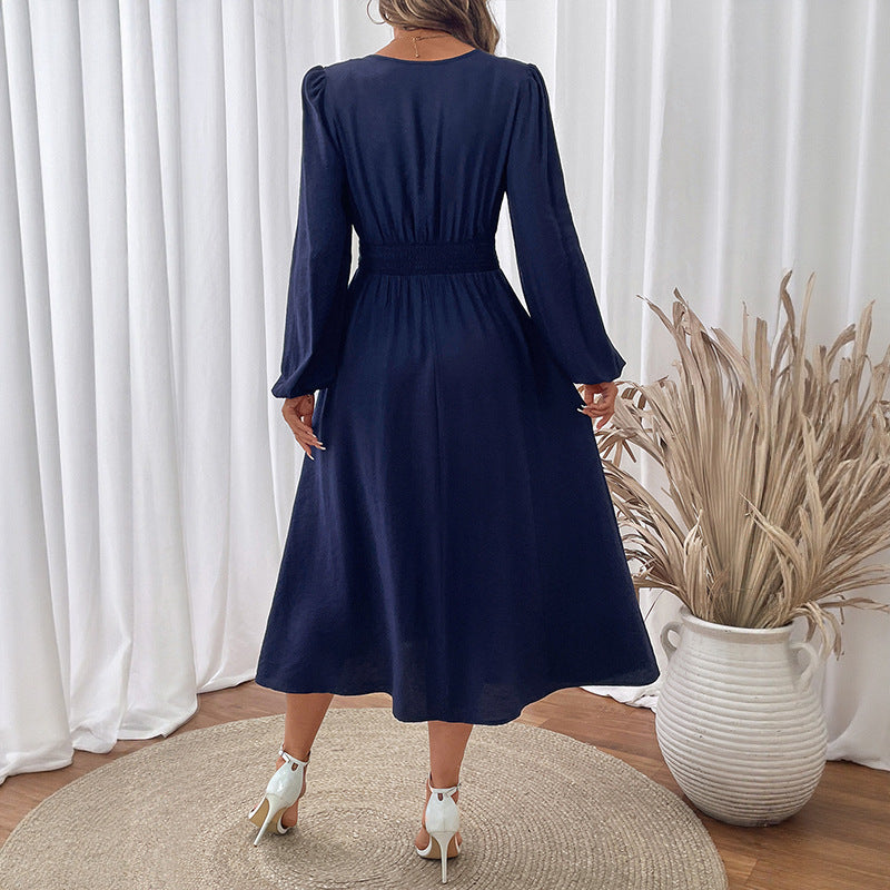 Romy | Wedding Guest Navy Embroidered A Line Midi Dress