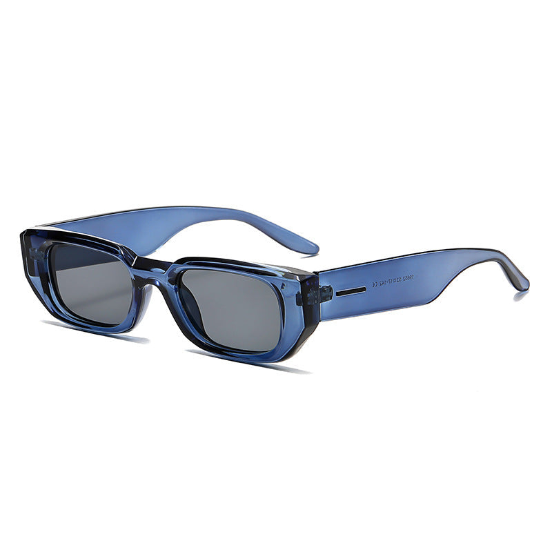 Romy | Womens Small Square Retro Sunglasses - Blue / Grey Lens