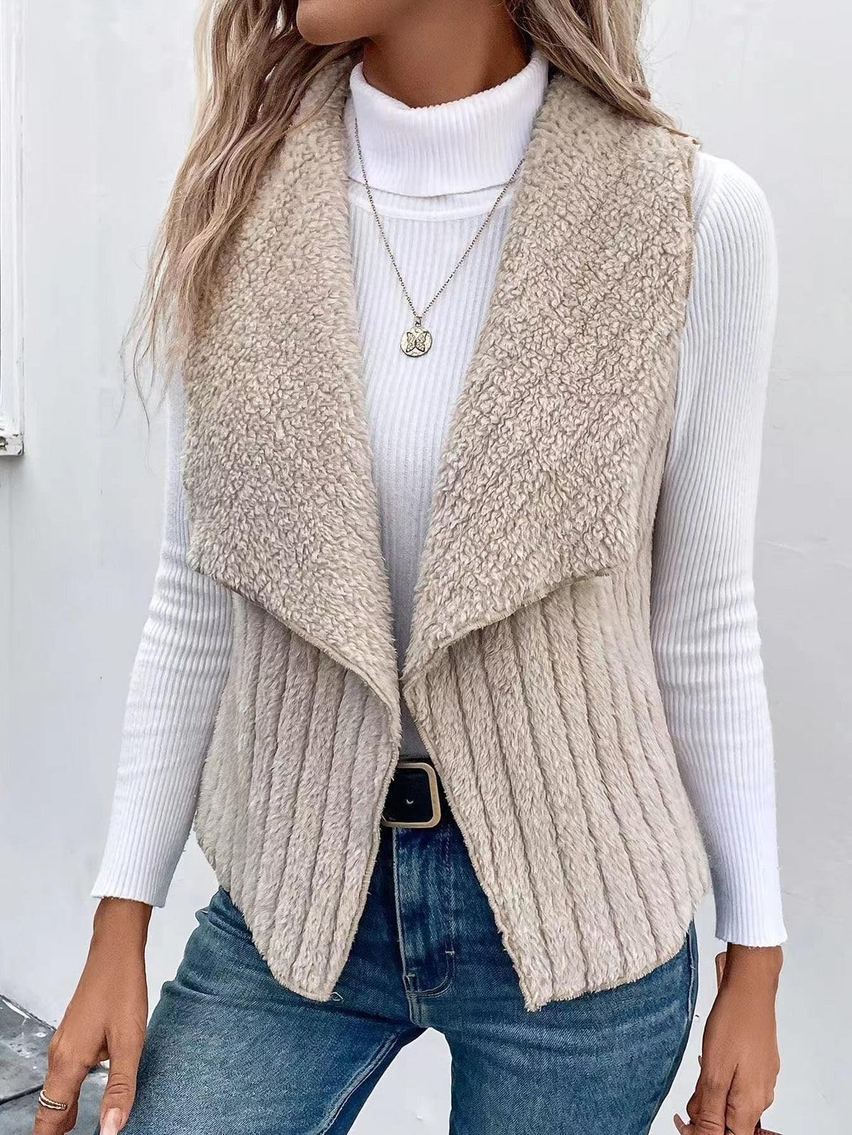Rosa | Womens Fleece Sleeveless Vest Jacket, Khaki