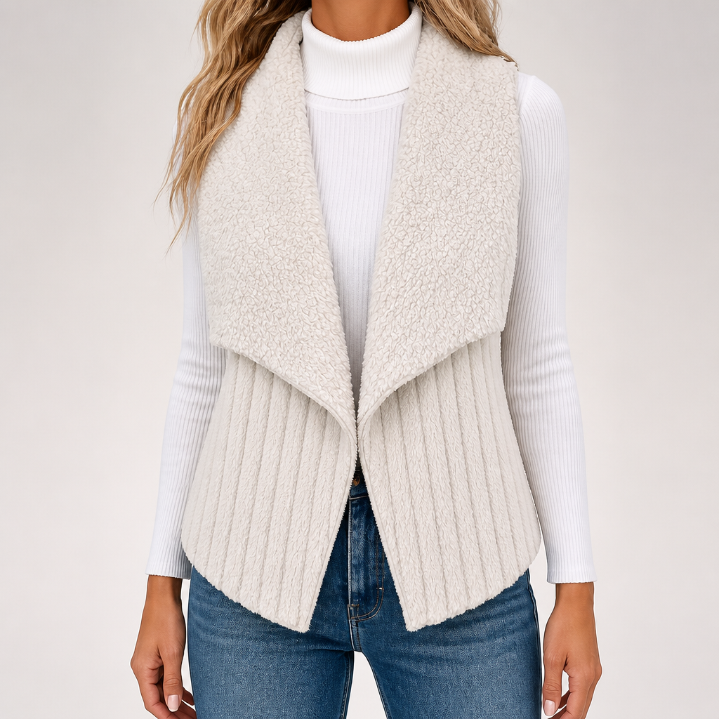 Rosa | Womens Fleece Sleeveless Vest Winter Autumn Gilet Jacket, Off-White