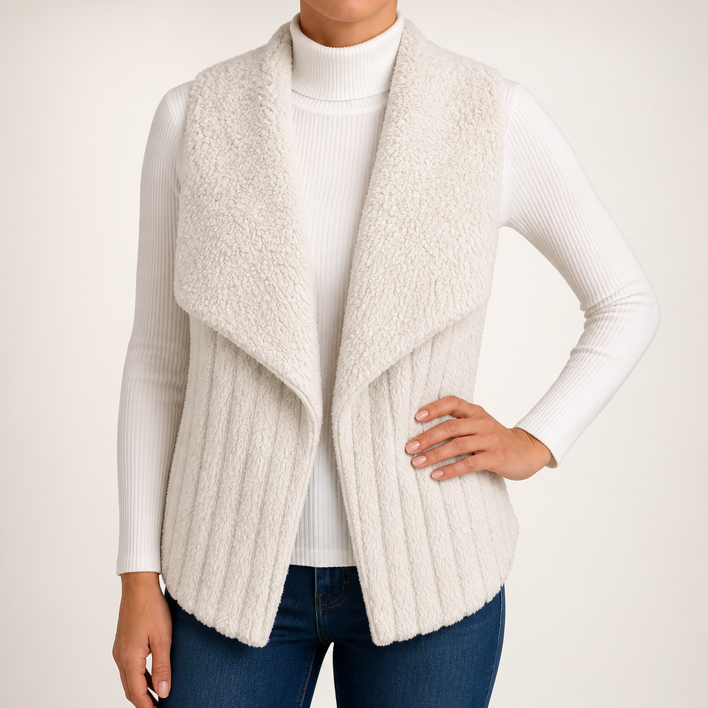 Rosa | Womens Fleece Sleeveless Vest Winter Autumn Gilet Jacket, Off White