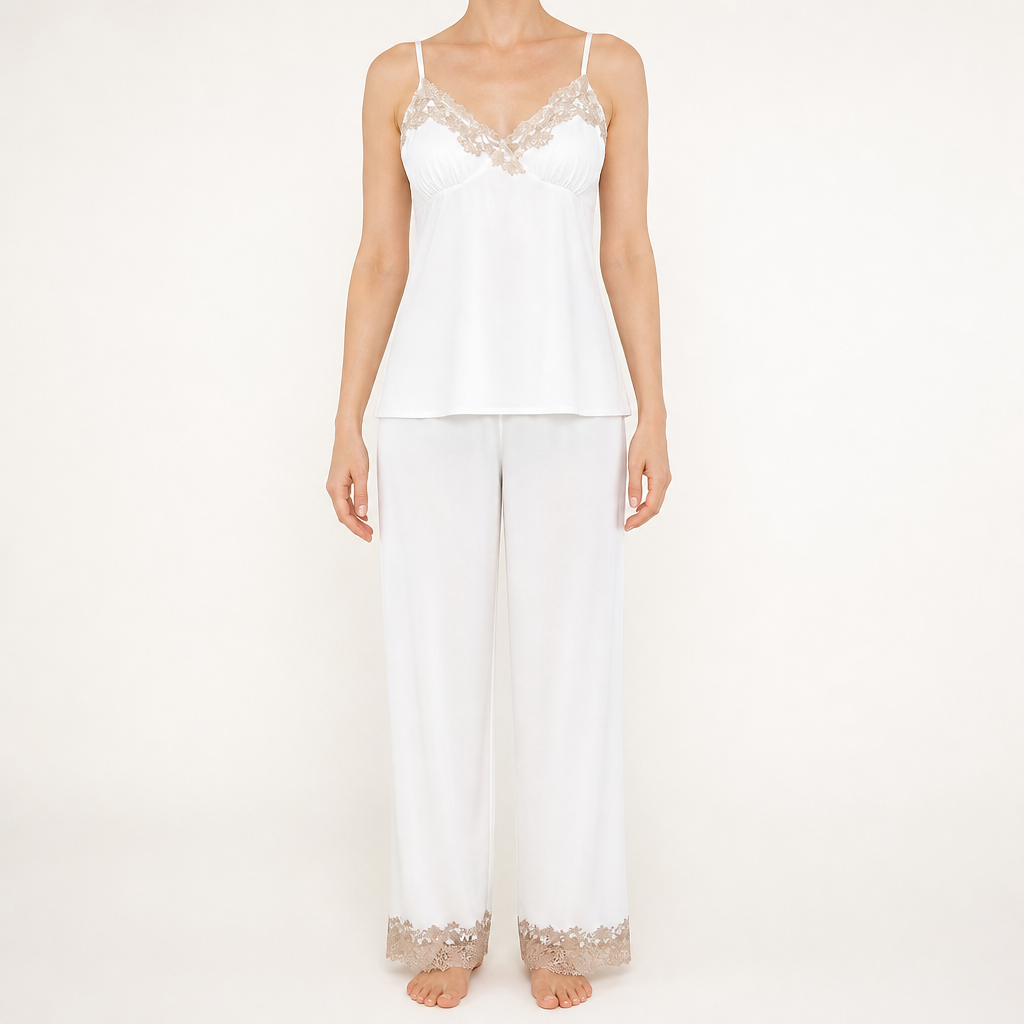 Rosalie | Womens Silk Satin Pyjamas Ice Cool Short Sleeve Loungewear, White 2