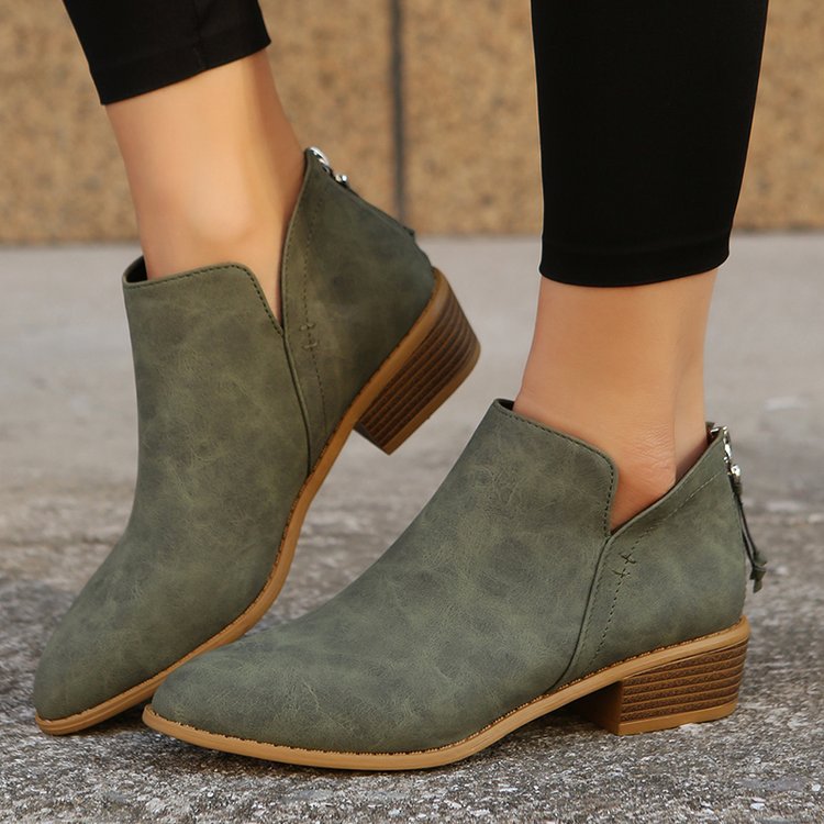 Rosalie | Womens Pointed Toe Block Heel Court Shoes On Pumps - Army Green