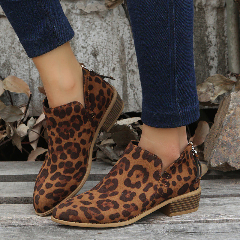 Rosalie | Womens Pointed Toe Block Heel Court Shoes On Pumps - Leopard Print