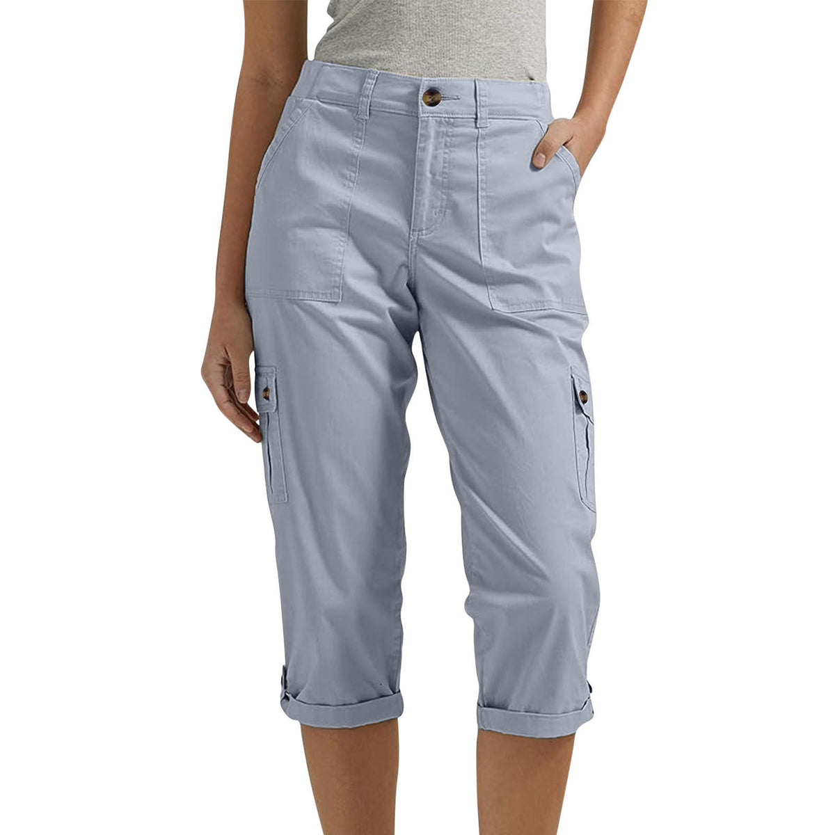 Rosalind | Womens Elastic Waist Pocket Cargo Pants Cropped Trousers - 3