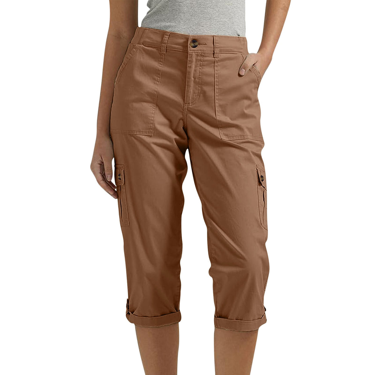 Rosalind | Womens Elastic Waist Pocket Cargo Pants Cropped Trousers - 4