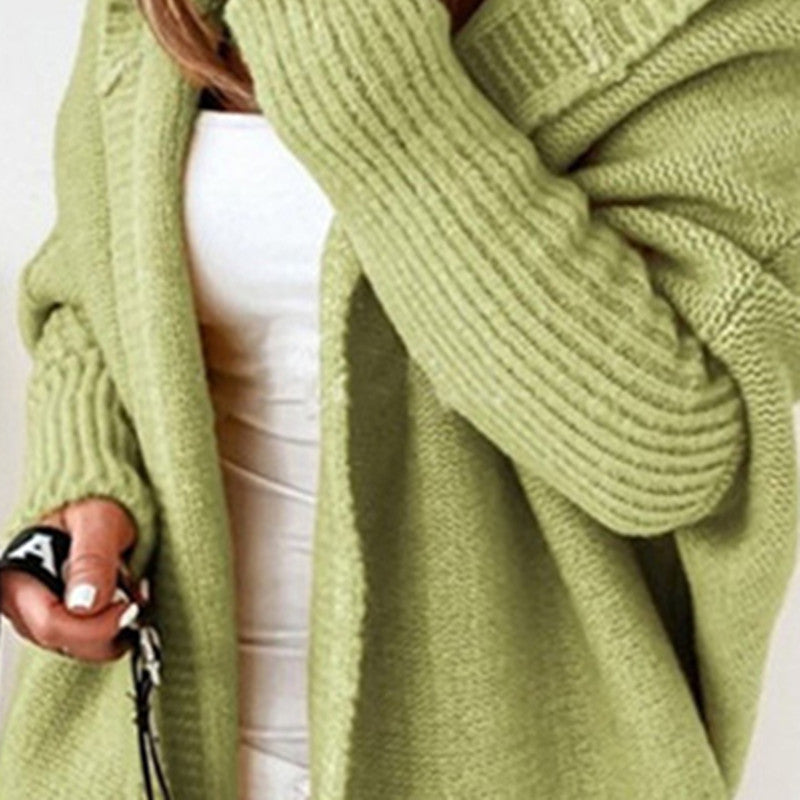 Rosalind | Womens Hooded Knitted Jumper Bat Sleeve Loose Patchwork - 1