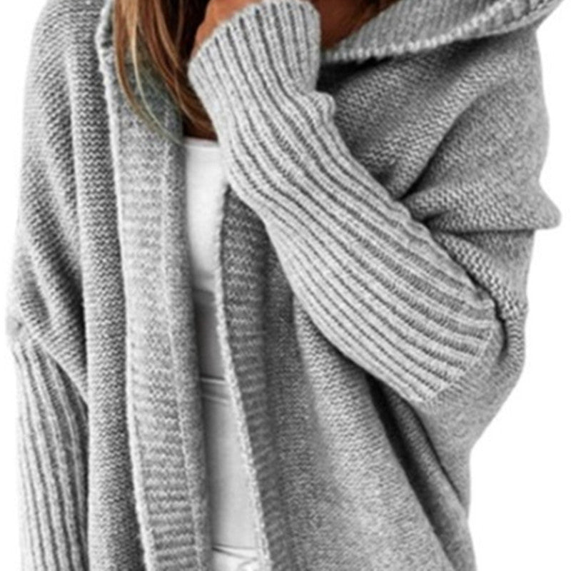 Rosalind | Womens Hooded Knitted Jumper Bat Sleeve Loose Patchwork - 3
