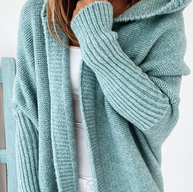 Rosalind | Womens Hooded Knitted Jumper Bat Sleeve Loose Patchwork - 4