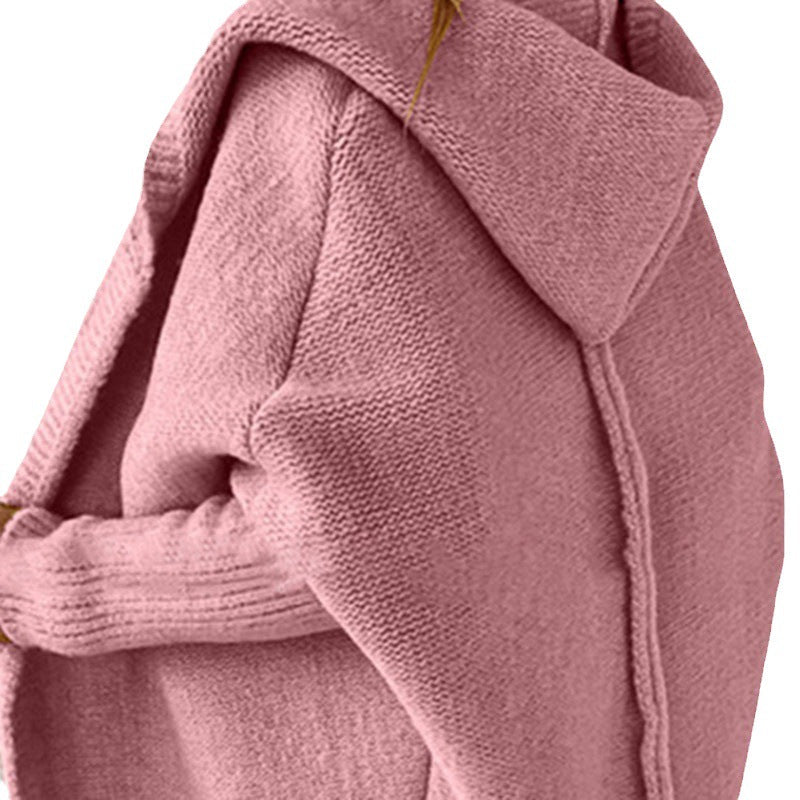 Rosalind | Womens Hooded Knitted Jumper Bat Sleeve Loose Patchwork - 5