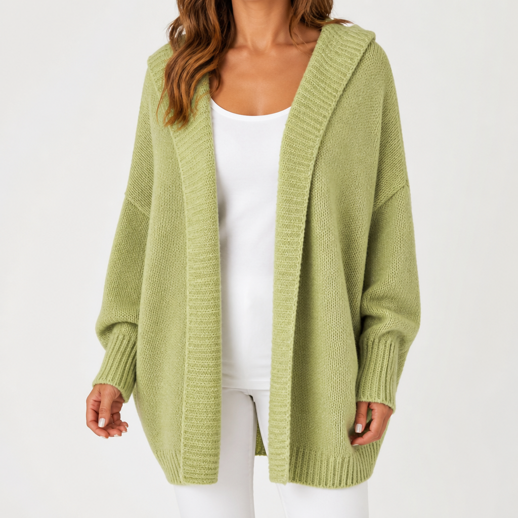 Rosalind | Womens Knitted Jumper Hooded Bat Sleeve Loose Patchwork Sweater, Green