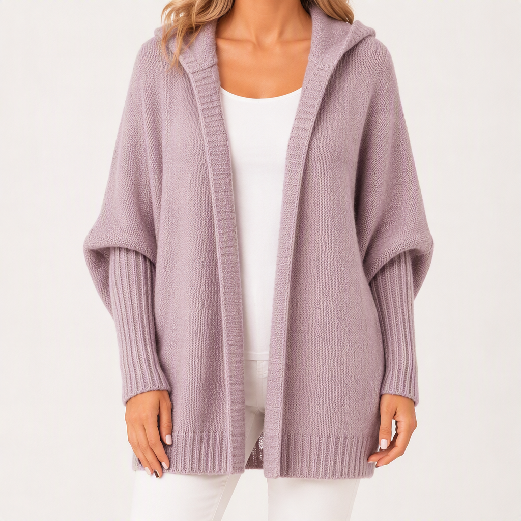 Rosalind | Womens Knitted Jumper Hooded Bat Sleeve Loose Patchwork Sweater, Purple