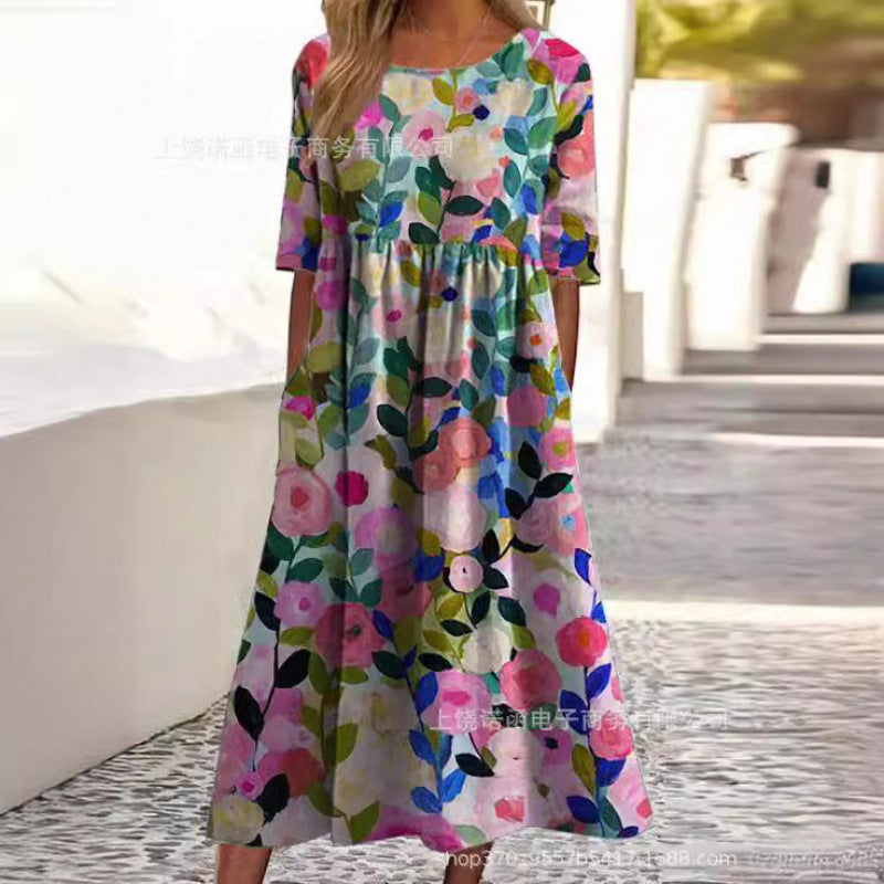 Rosanna | Womens V Neck Loose Printed Summer Wedding Guest Dresses - 4