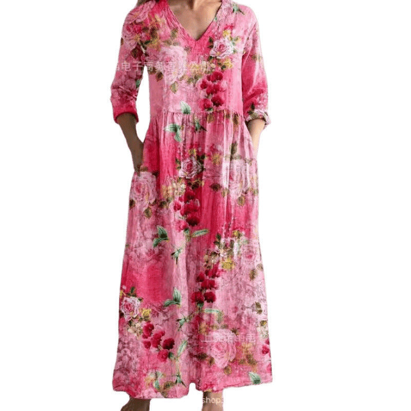 Rosanna | Womens V Neck Loose Printed Summer Wedding Guest Dresses - 5