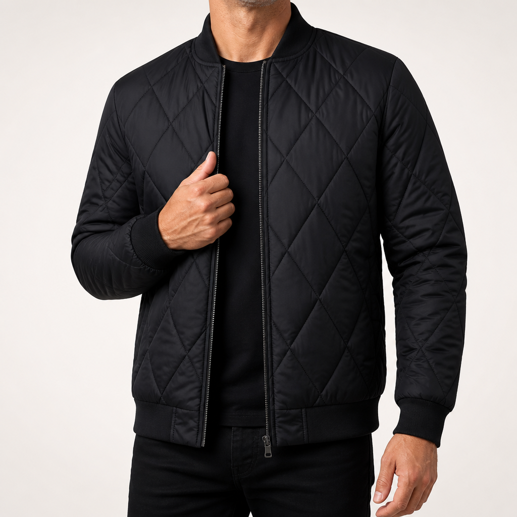 Roscoe | Mens Quilted Bomber Winter Black Jacket, Black