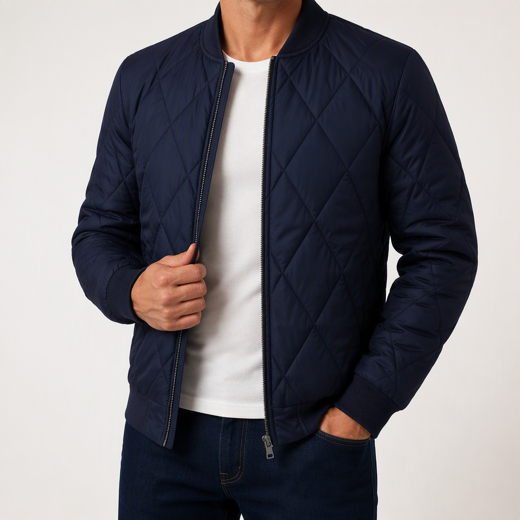 Roscoe | Mens Quilted Bomber Winter Black Jacket, Navy