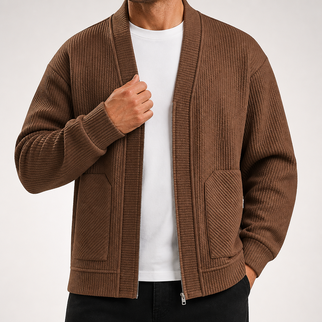 Rourke | Mens Jacket Zip Up Casual Lightweight Autumn Jacket, Brown