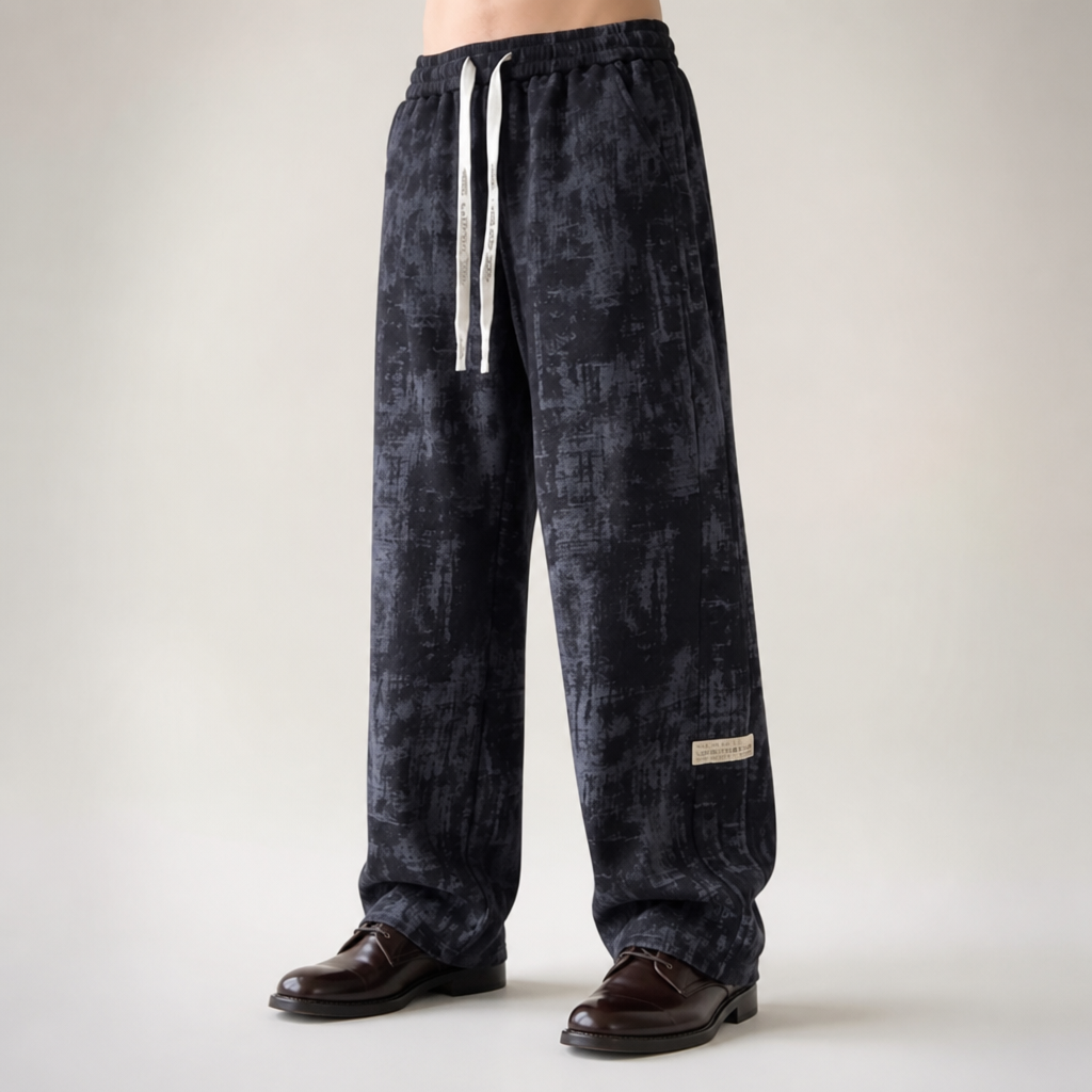 Rowan | Mens Casual Loose Fit Straight Leg Relaxed Smart Trousers, Black