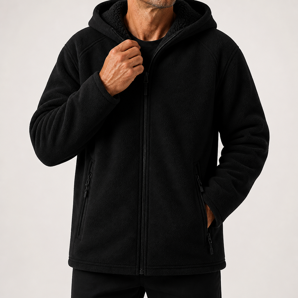 Rowan | Mens Thick Fleece Hooded Warm Polar Coat, Black