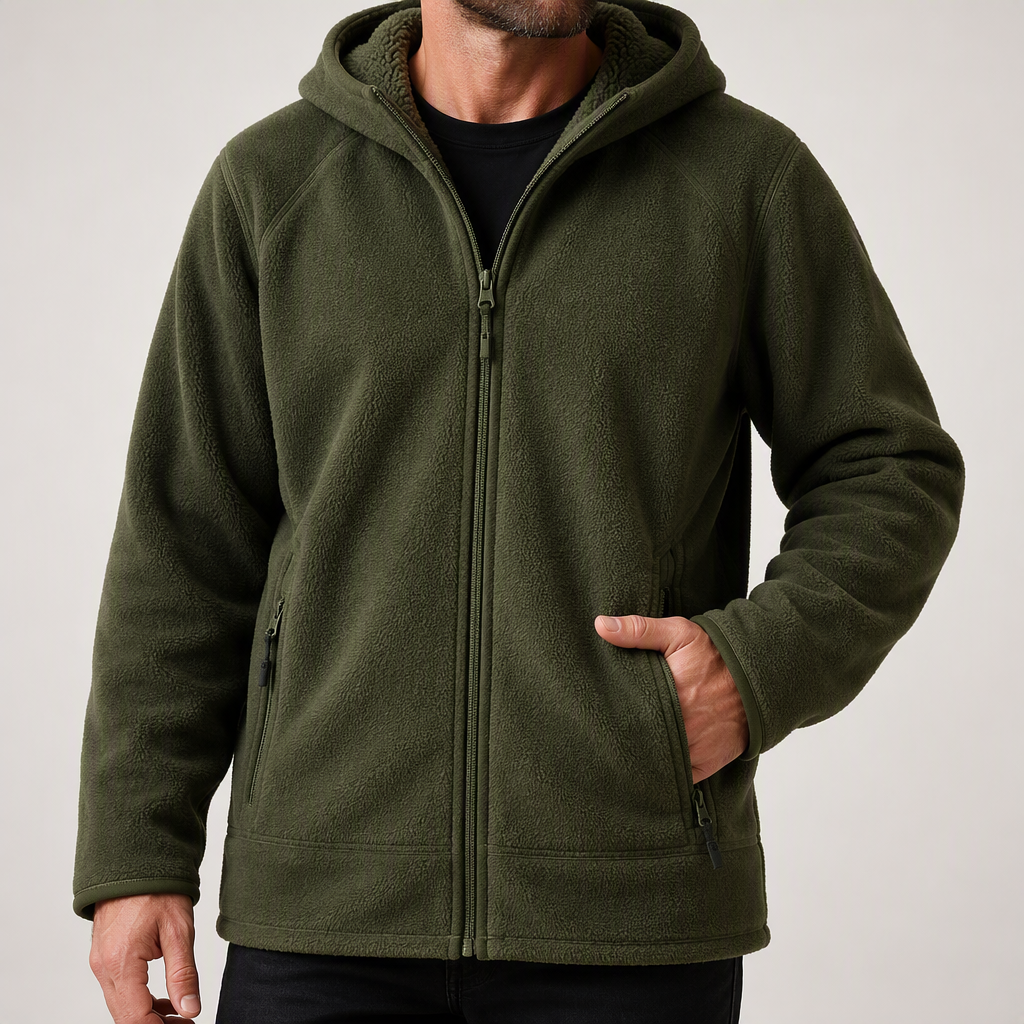 Rowan | Mens Thick Fleece Hooded Warm Polar Coat, Green