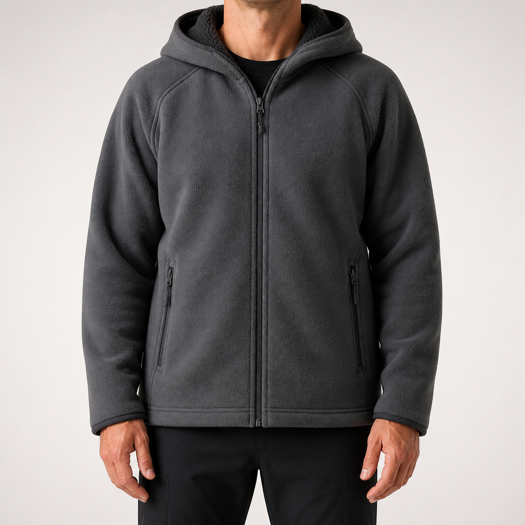 Rowan | Mens Thick Fleece Hooded Warm Polar Coat, Grey