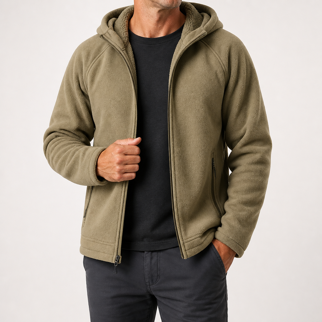 Rowan | Mens Thick Fleece Hooded Warm Polar Coat, Khaki