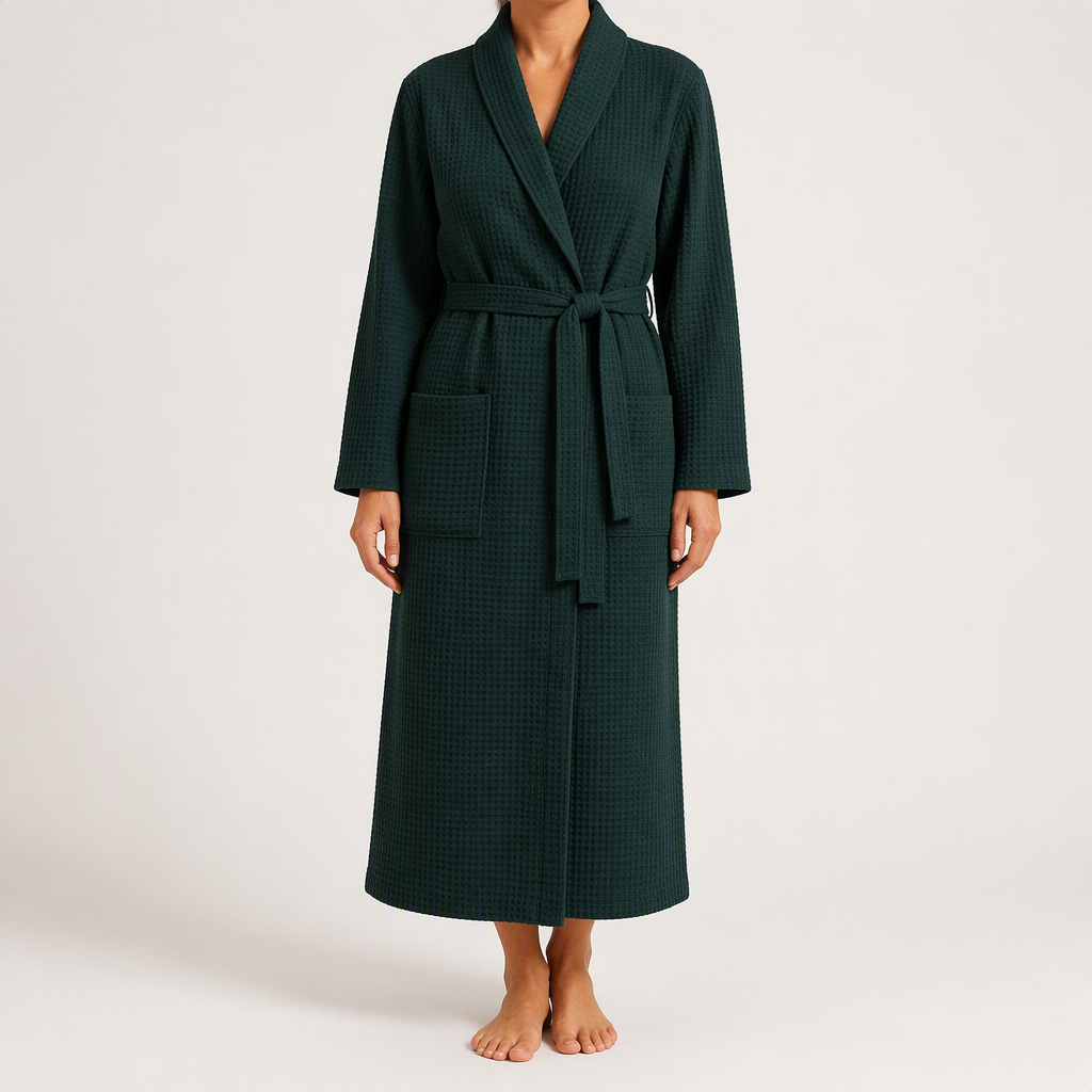Rowan | Womens Dressing Gown Cotton Waffle Bathrobe Robe, Design 1