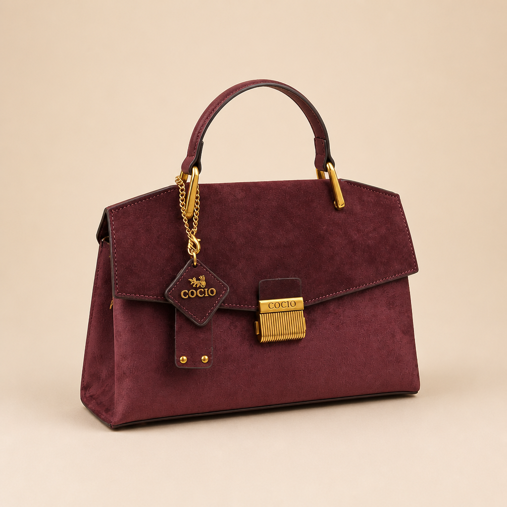 Rowena | Womens Shoulder Bag Crossbody Pebbled Lock Handbag, Wine Red