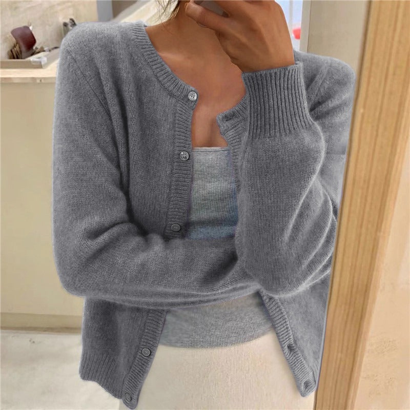 Rowena | Womens Knitted Cardigan Single Breasted Round Neck - 1