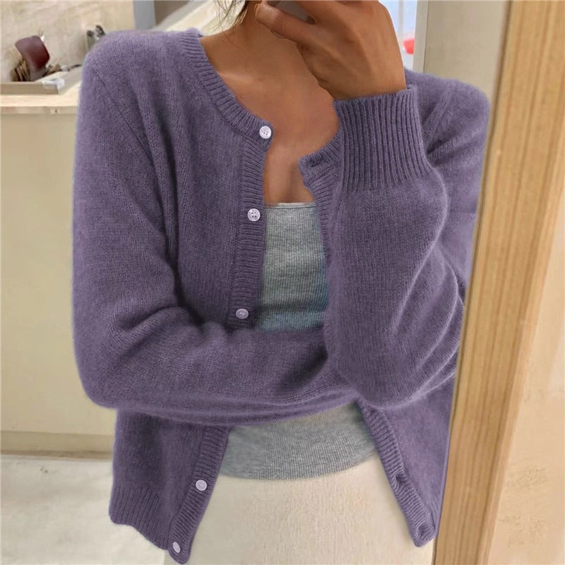 Rowena | Womens Knitted Cardigan Single Breasted Round Neck - 2