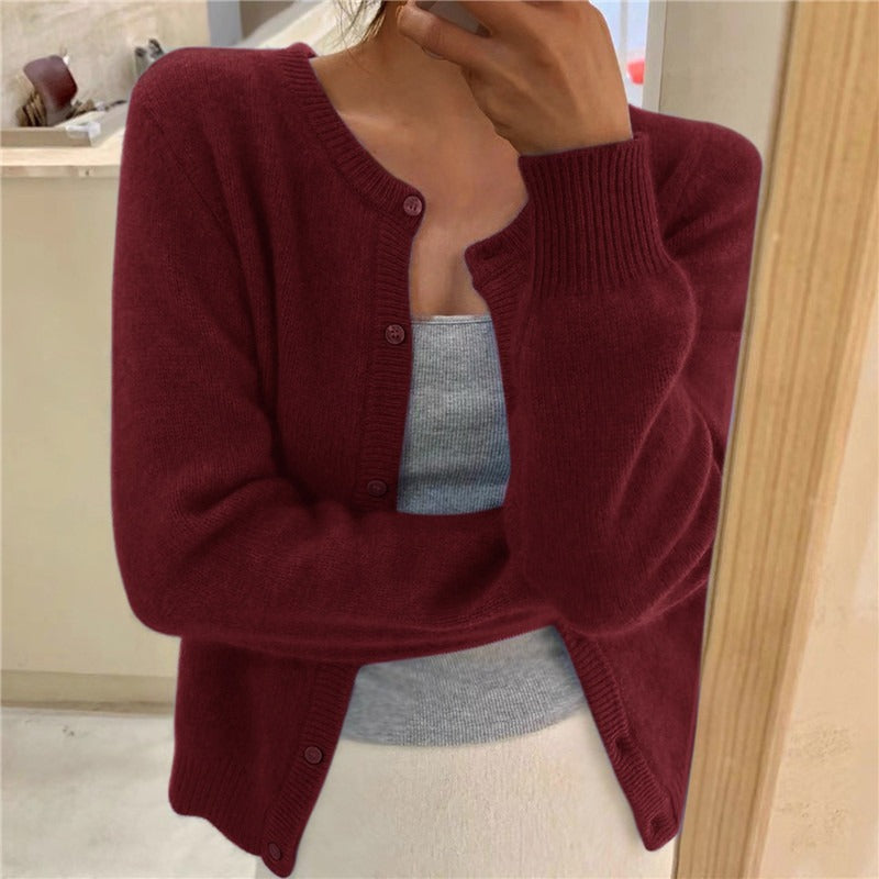 Rowena | Womens Knitted Cardigan Single Breasted Round Neck - 4