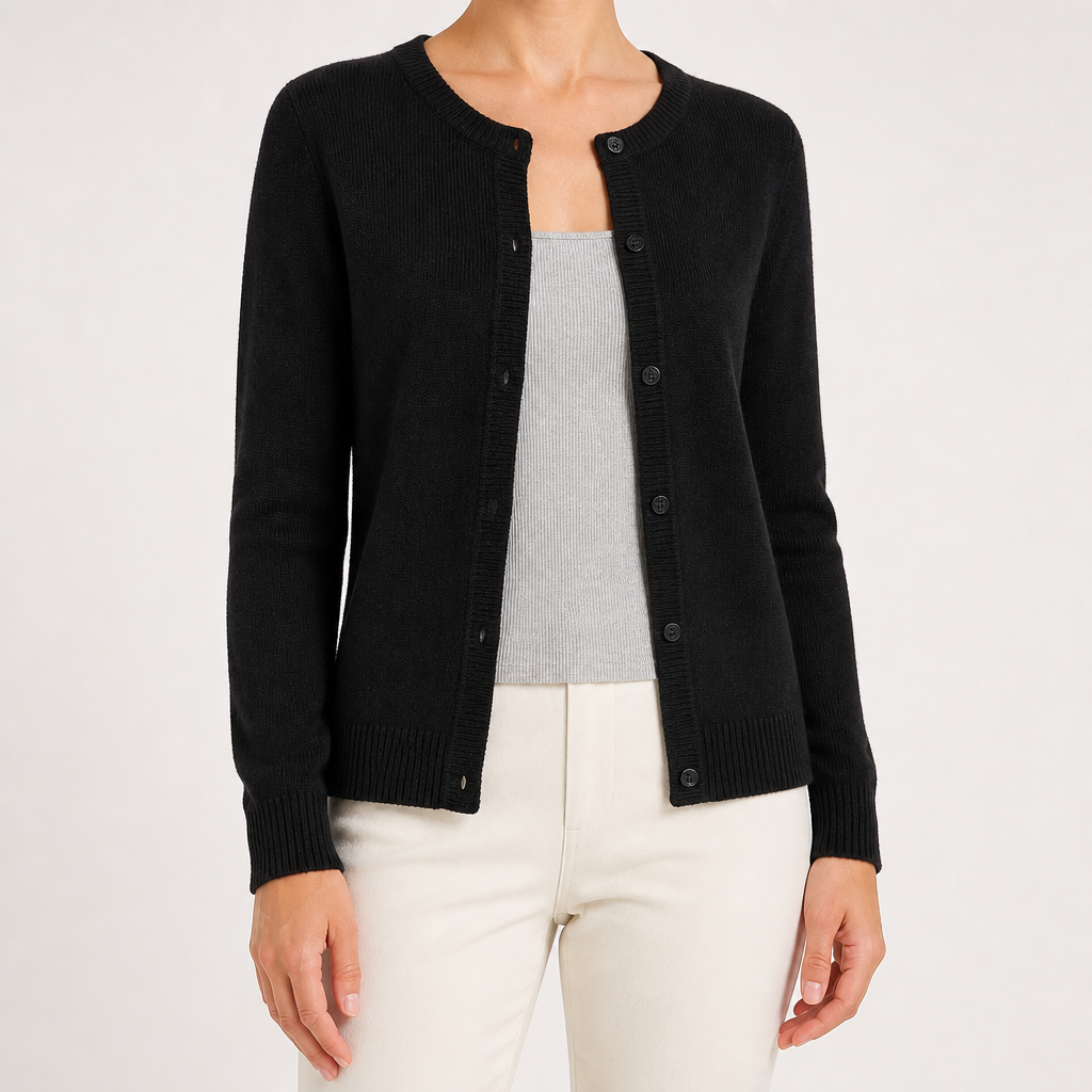 Rowena | Womens Knitted Cardigan Single Breasted Round Neck Jumper Sweater, Black