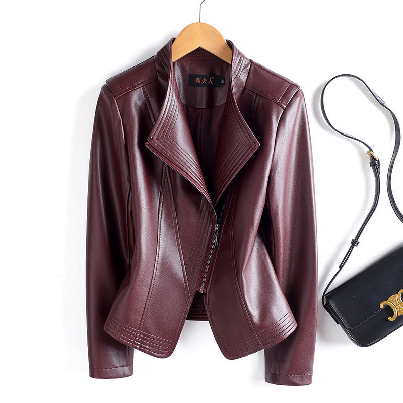 Roxane | Womens Slim Fit Leather Jacket - Angora Red