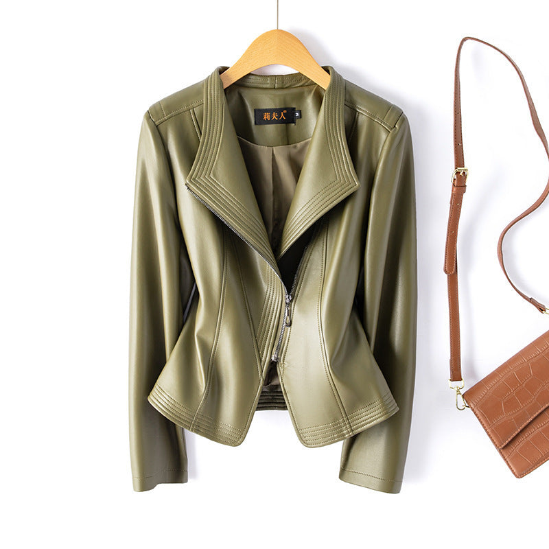 Roxane | Womens Slim Fit Leather Jacket - Avocado Green