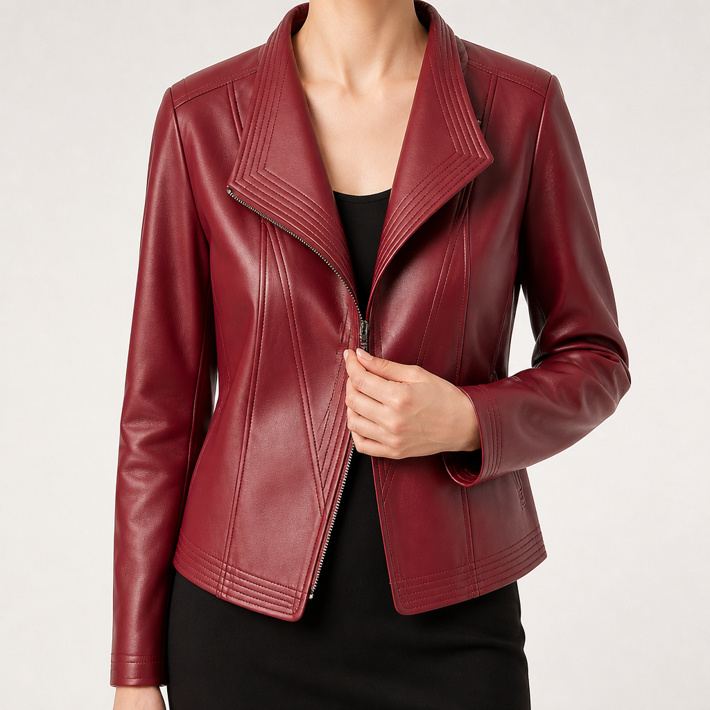 Roxane | Womens Leather Slim Fit Long Sleeve Jacket, Burgundy
