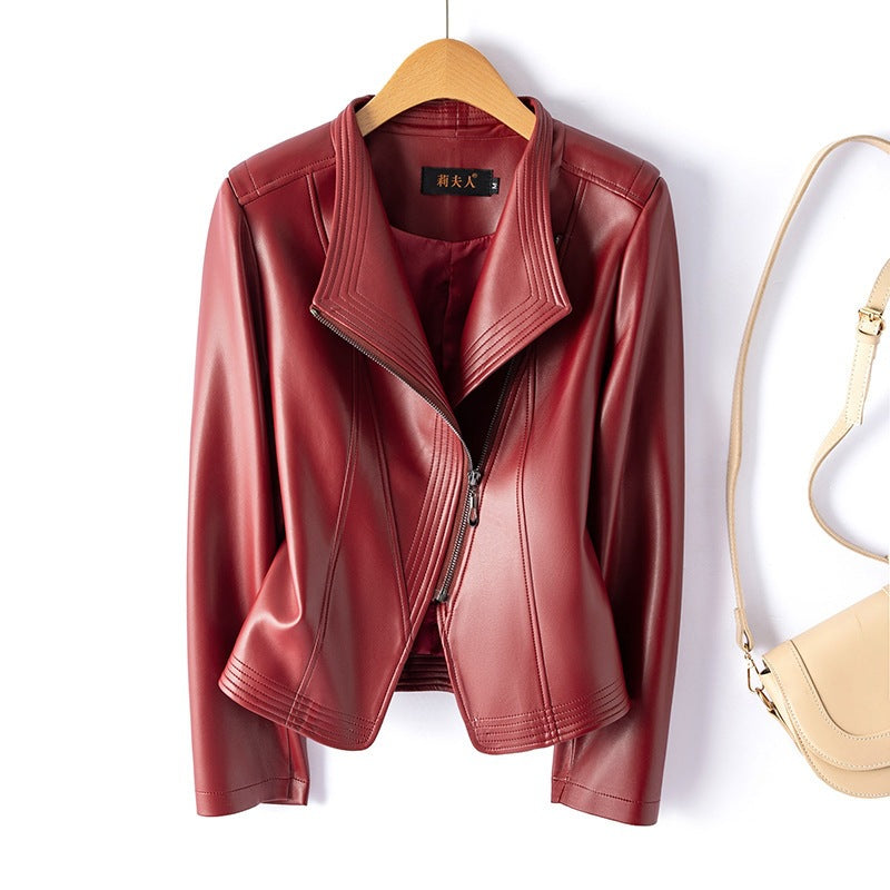 Roxane | Womens Slim Fit Leather Jacket - Burgundy