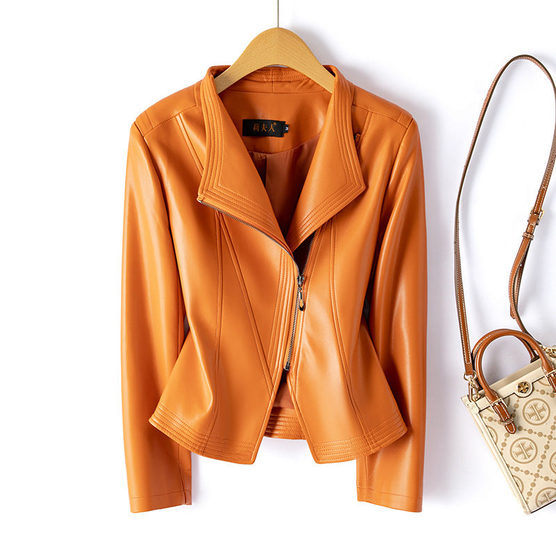 Roxane | Womens Slim Fit Leather Jacket - Emma Orange