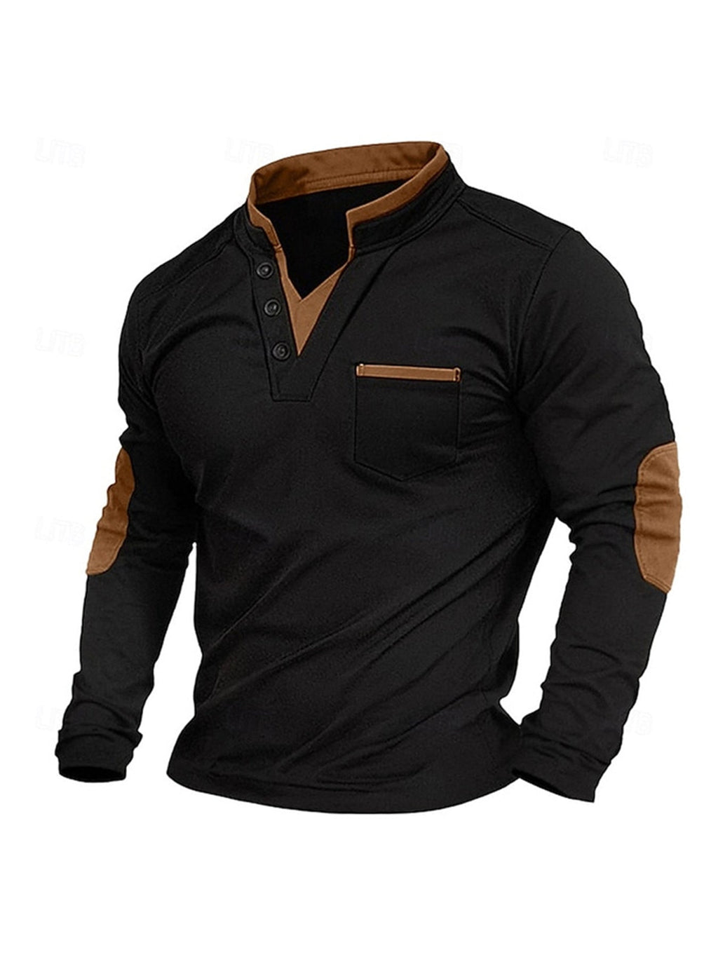 Rupert | Mens Stand Collar Colour Block Polo Long Sleeve Top - 1