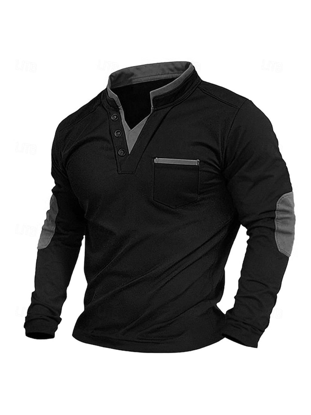 Rupert | Mens Stand Collar Colour Block Polo Long Sleeve Top - 2