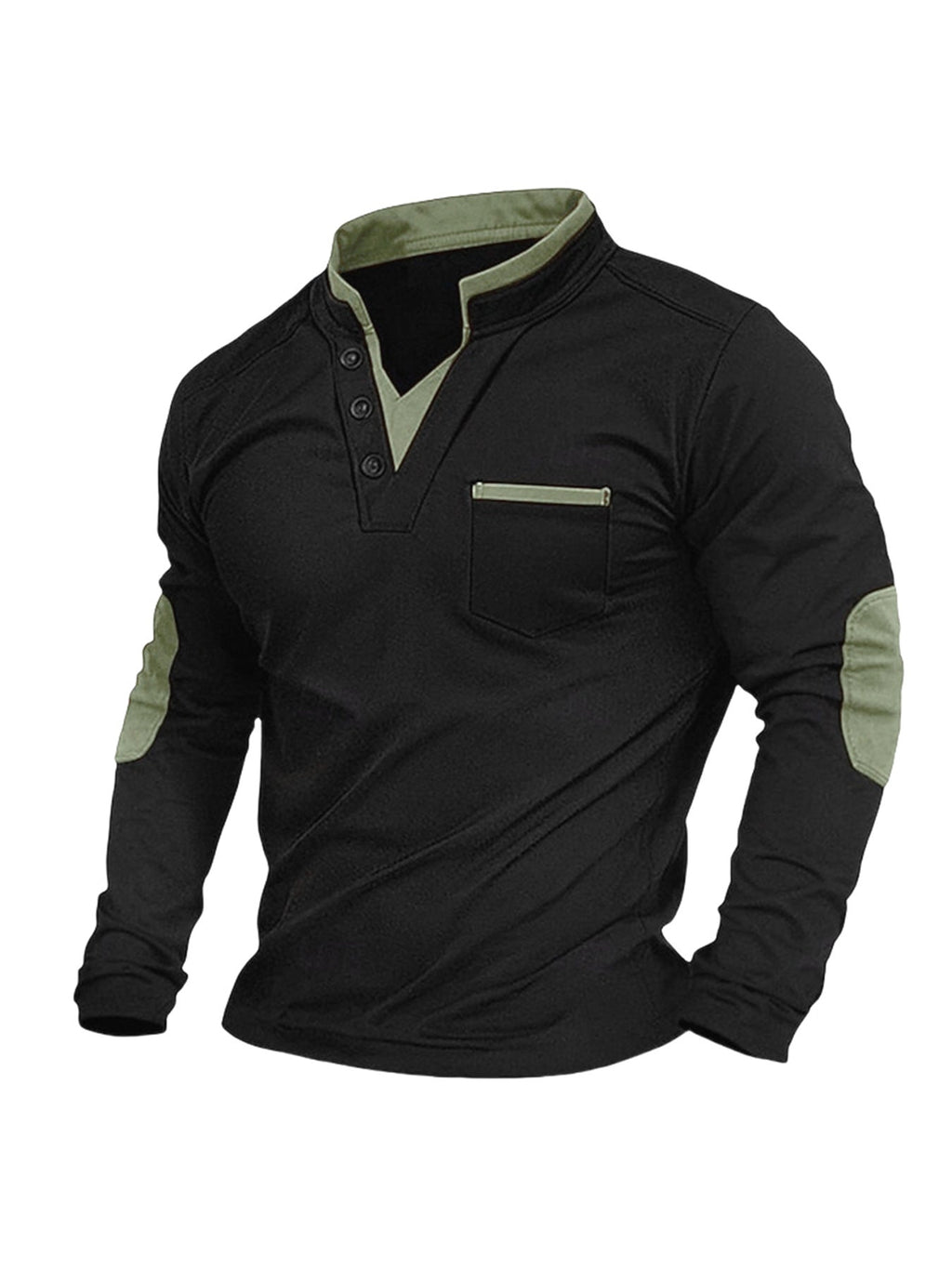 Rupert | Mens Stand Collar Colour Block Polo Long Sleeve Top - 3