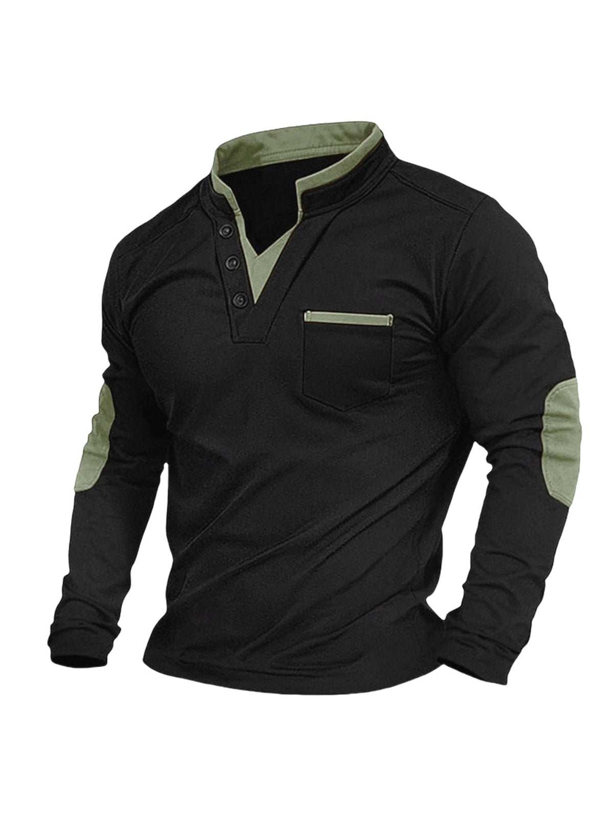 Rupert | Mens Stand Collar Colour Block Polo Long Sleeve Top - 3