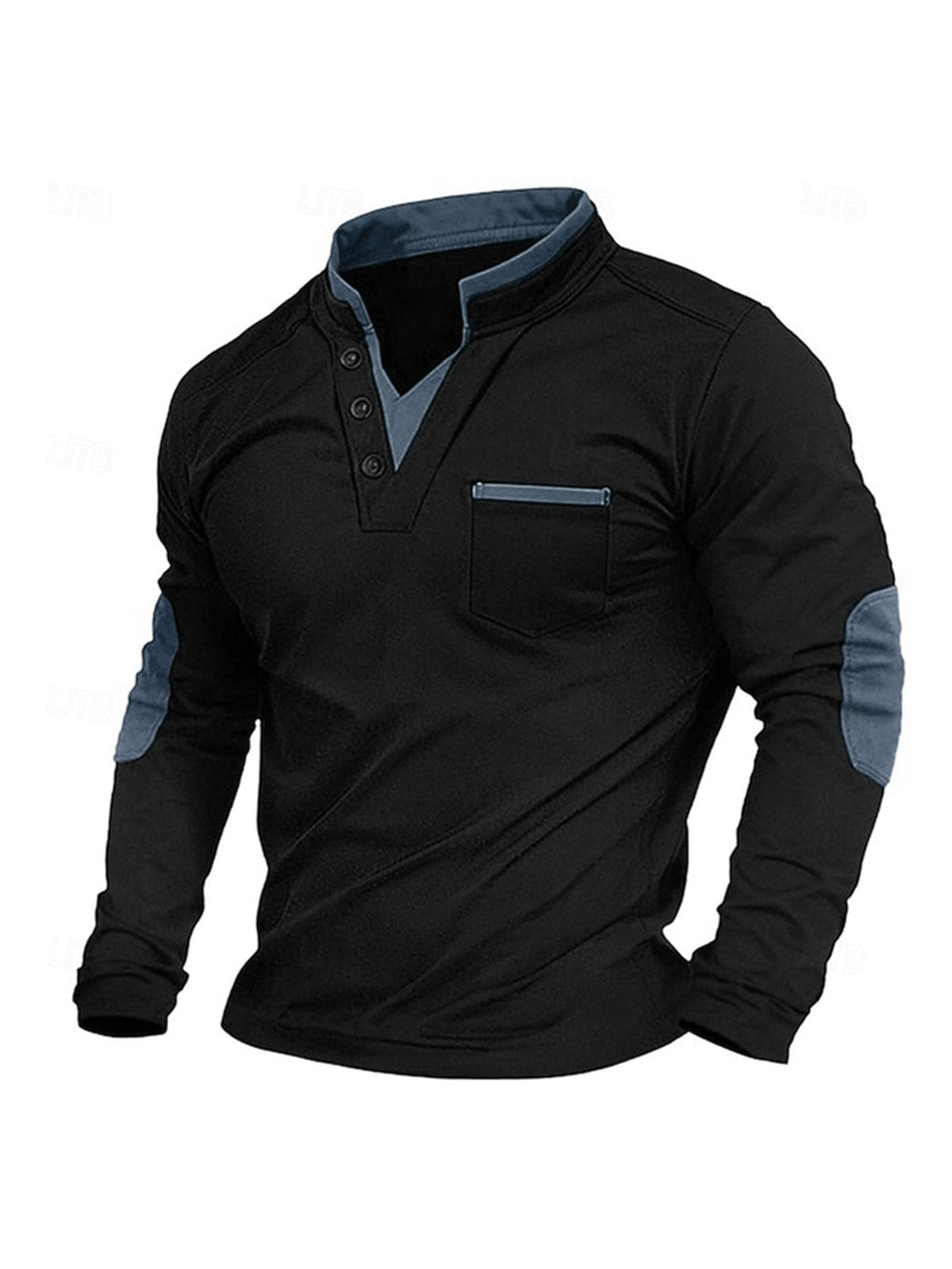 Rupert | Mens Stand Collar Colour Block Polo Long Sleeve Top - 9