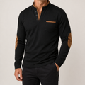 Rupert | Mens Polo Long Sleeve Stand Collar Colour Block Top, Black