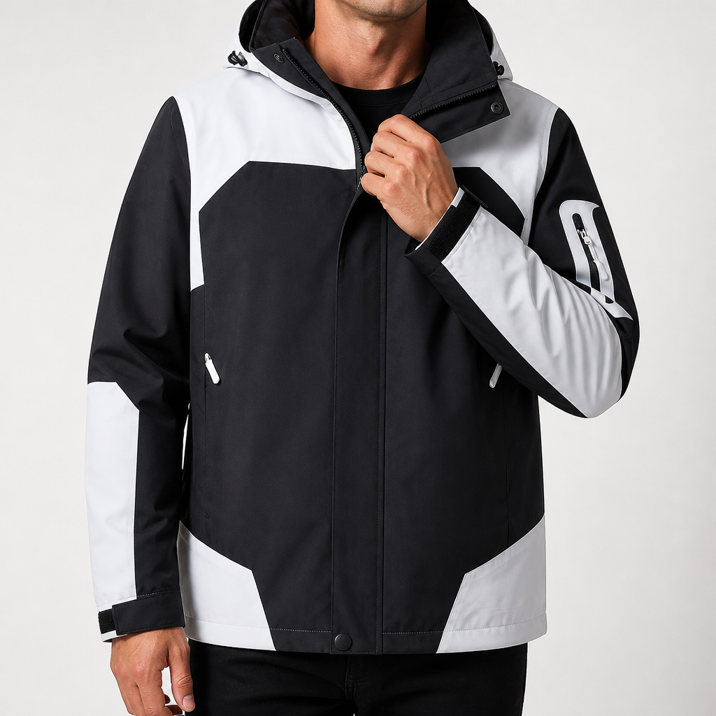 Rupert | Waterproof Hooded Windbreaker Jacket, Mens Black White