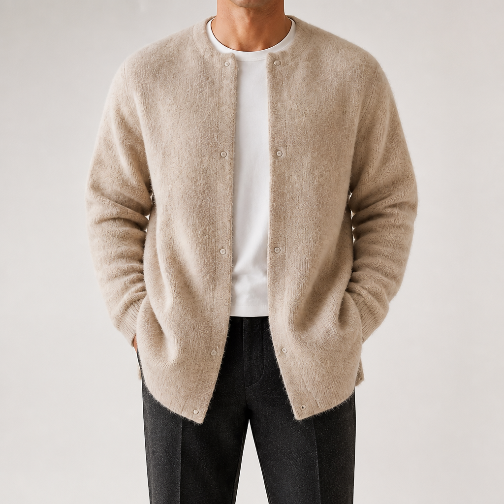 Sabian | Mens Knitted Jumper Soft Loose Casual Sweater, Apricot