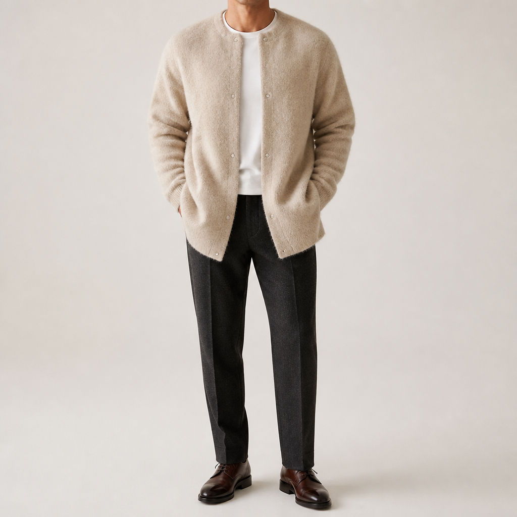 Sabian | Mens Knitted Jumper Soft Loose Casual Sweater, Apricot