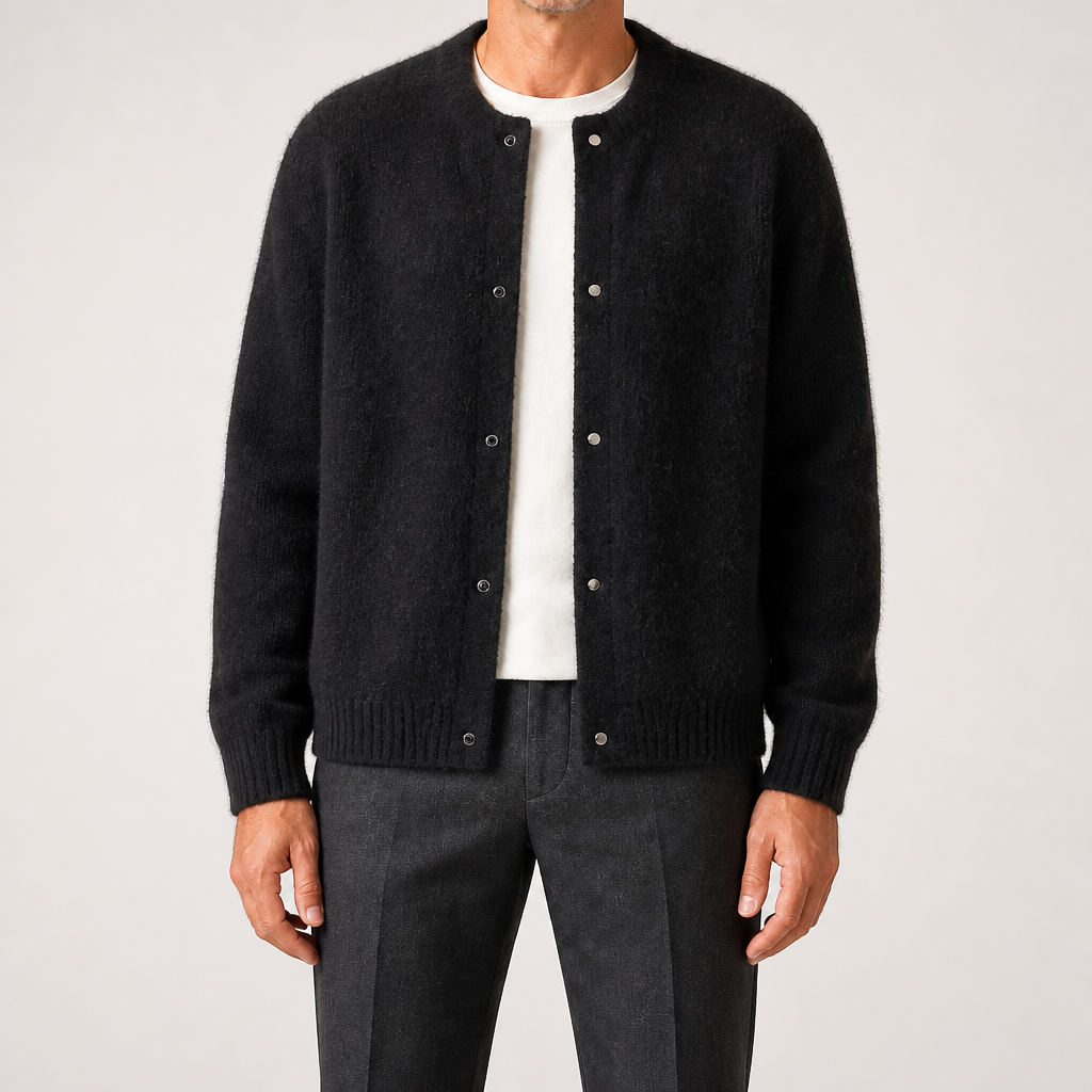 Sabian | Mens Knitted Jumper Soft Loose Casual Sweater, Black 2