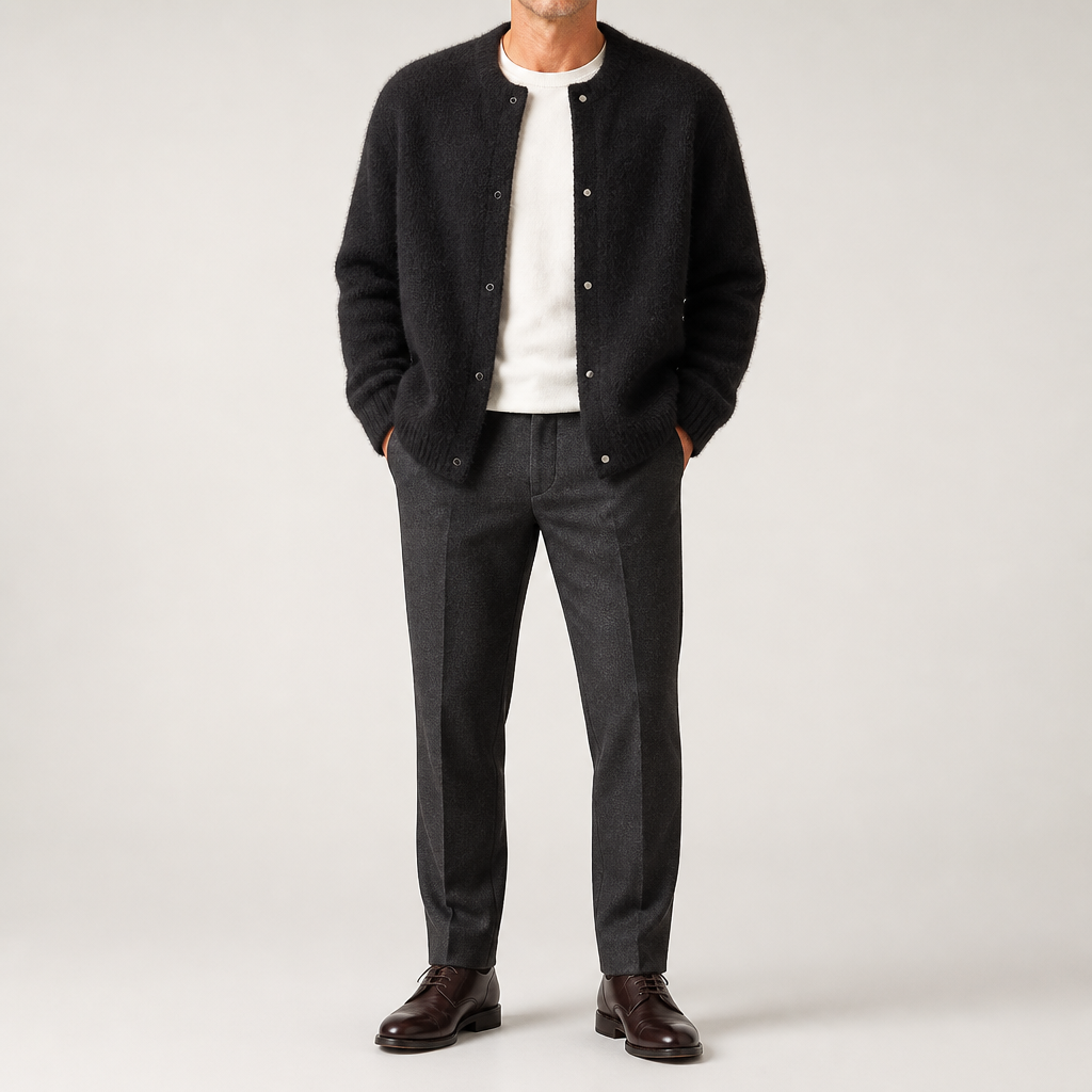 Sabian | Mens Knitted Jumper Soft Loose Casual Sweater, Black 2