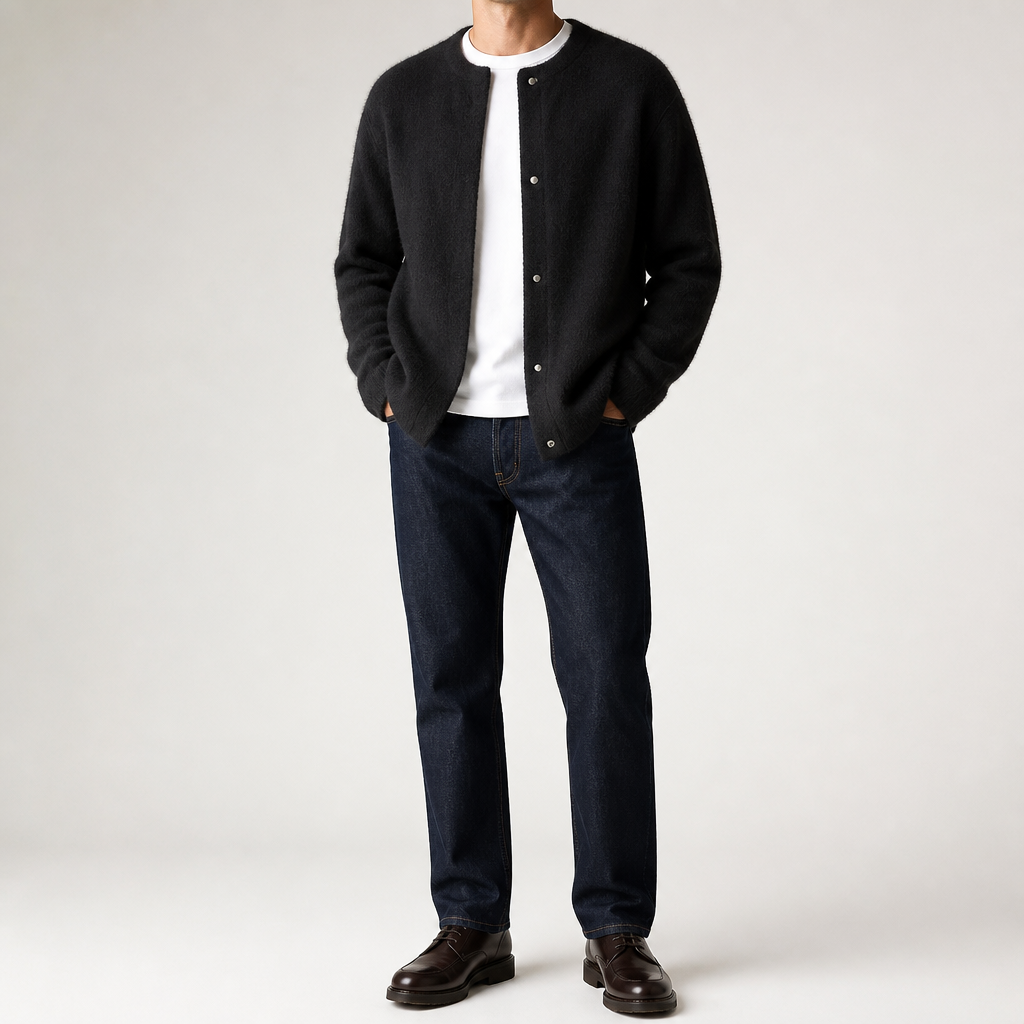 Sabian | Mens Knitted Jumper Soft Loose Casual Sweater, Black
