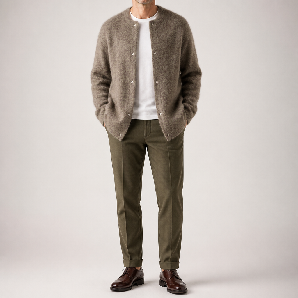 Sabian | Mens Knitted Jumper Soft Loose Casual Sweater, Brown